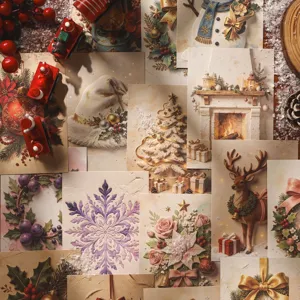 Collezione di carta per scrapbooking natalizia vintage a rilievo con renne e fiocchi