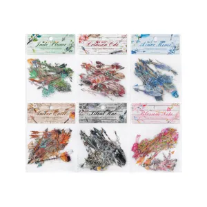 Vintage decoratieve stickersset met veer- en pijlthema in zes verschillende kleurvarianten