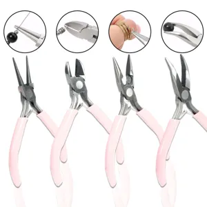 Professional Pink Handle Jewelry Pliers Set For DIY Handmade Jewelry Making Round Nose Diagonal Bent Needle Nose Pliers Carbon Steel Hand Tool