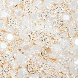 Bulk baroque style cream-white rose resin beads with elegant gold edges for DIY crafts