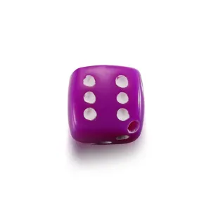 Perle dé en acrylique violette de 9 mm avec points blancs pour bijoux DIY et artisanat.