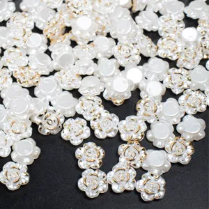 Baroque style cream white rose resin beads with gold edges for DIY phone case decoration.