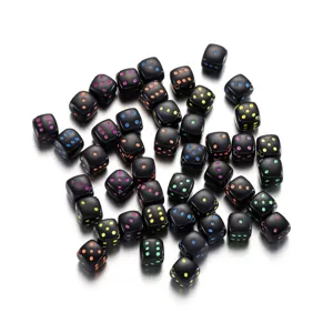 Perles dés en acrylique noir 9mm avec points colorés pour accessoires bijoux DIY