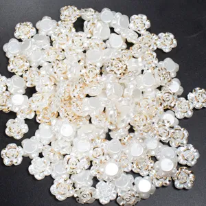 Baroque gold-rimmed off-white rose resin charms for DIY craft cream glue phone cases