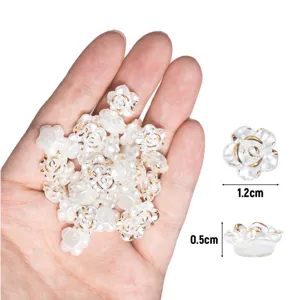 Handheld cream rose resin beads with gold edges for DIY crafts, 1.2cm x 0.5cm dimensions