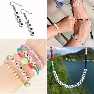 Colección de joyas hechas a mano con cuentas de acrílico y letras para pulseras de moda