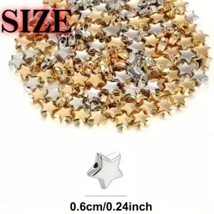 6mm electroplated star-shaped acrylic beads in gold and silver for DIY jewelry making.