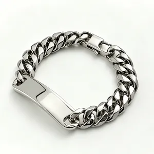 Bracciale da Uomo in Acciaio Inossidabile con Maglia Cubana Piastrina ID Lucidata Catena Pesante Hip Hop Punk Gioiello Mano