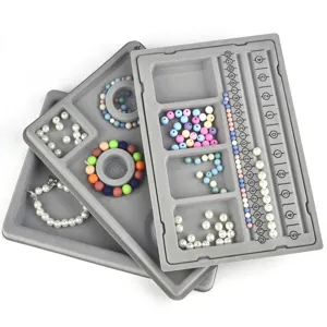 Tablero flocado gris para diseño de cuentas y fabricación de joyas DIY profesionales