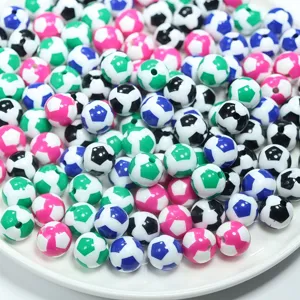 Colorful soccer ball pattern acrylic beads for DIY children's handmade jewelry making