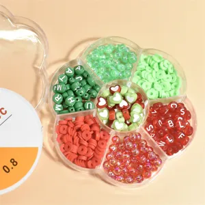 Detailed view of Christmas themed DIY bead kit with 7-compartment flower storage box.