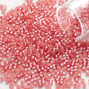 Cuentas de vidrio rosa de 2mm con núcleo plateado para creación de joyas bricolaje