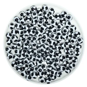 Black and white soccer ball acrylic loose beads for DIY jewelry making and kids crafts