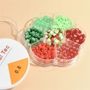 Assorted colorful 6-10mm beads in a flower storage box with 0.8mm thread for DIY crafts