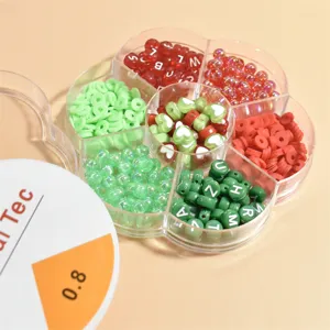 Colorful Christmas DIY bead set in 7-grid flower box with 0.8mm elastic string