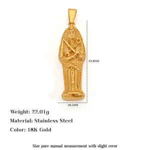 Pendentif Pharaon égyptien en acier plaqué or 18 carats avec détails de taille et de poids