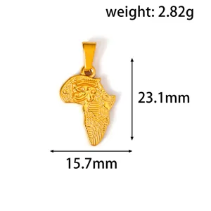 Χρυσό μενταγιόν Αφρική από ατσάλι με μάτι του Ώρου, λεπτομερής προβολή με διαστάσεις και βάρος.