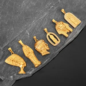 Pendentif Hip-Hop en Acier Inoxydable Religieux Égyptien Pharaon Néfertiti Vierge Marie Jésus Rétro Strass Collier Pour Hommes Femmes