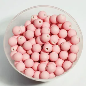 Cuentas de goma rosa mate de 12 mm en tazón para hacer joyas y manualidades de bricolaje