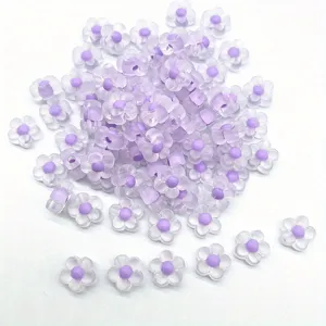Detalle de cuentas de flores de acrílico esmerilado de 12 mm con centro púrpura para DIY