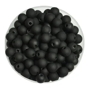 Cuentas de goma negro mate de 12 mm de forma redonda para la creación de joyas DIY