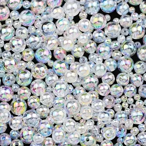Transparent AB Color Acrylic Round Beads 4-12mm Iridescent Loose Spacer Beads for DIY Jewelry Making Bracelets Necklaces Crafting