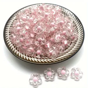 Vista detallada de cuentas de flores de ciruelo de acrílico rosa de 12 mm para joyas DIY