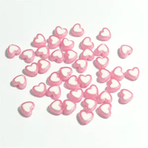 Cuentas de acrílico en forma de corazón rosa y blanco de 8mm para bisutería DIY y arte