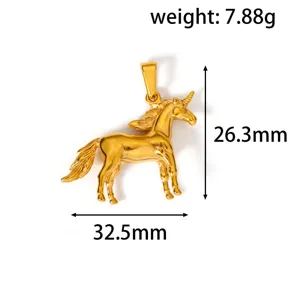 Detaillierte Maße für den goldenen Einhorn-Anhänger mit Gewichts- und Größenangaben