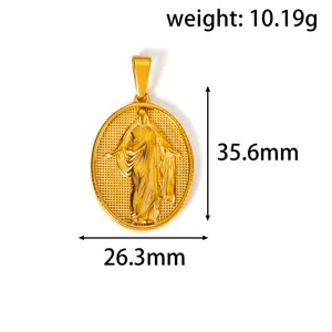 Dimensions of 18K gold plated stainless steel Virgin Mary relief pendant