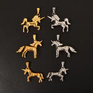 Edelstahl Einhorn Anhänger Für Damen Herren DIY Schmuckzubehör Gold Silber Farbe Tier Form Halskettenanhänger Schmuck