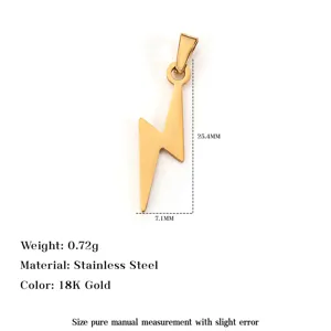 Detail of 18K gold plated stainless steel lightning pendant with size measurements