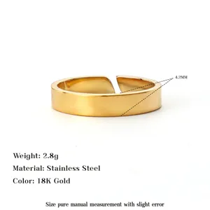 Detail view of 18K gold stainless steel open ring with 4.2mm width specification