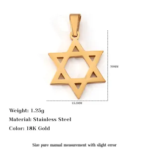 Detailed view of 18K gold plated stainless steel Star of David pendant dimensions