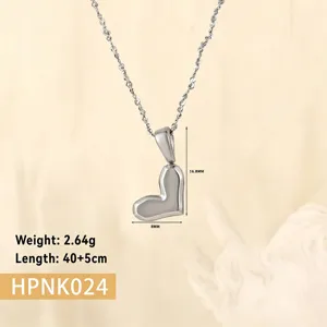 Detailed close-up of a silver heart-shaped stainless steel pendant necklace showing dimensions.