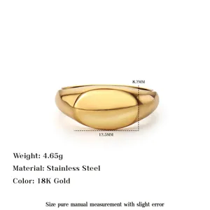 Detailed measurements of gold stainless steel signet ring with weight and material info