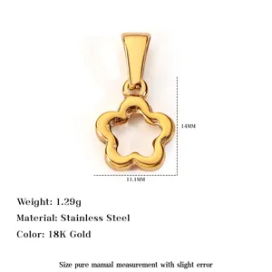 Detailed 18K gold plated stainless steel flower pendant with dimensions and specifications