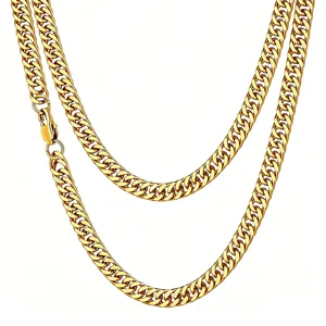 Detailed close-up of thick 18K gold plated stainless steel Cuban link chain necklace