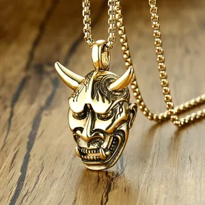 Vintage Titanium Steel Pendant Necklace Hip Hop Punk Gothic Hannya Demon Skull Cross Mjolnir Necklace For Men Women Jewelry