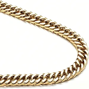 Detailed close-up of a high-polish gold Cuban link stainless steel necklace chain
