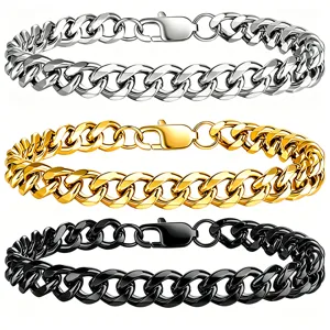 Stainless Steel Cuban Link Chain Necklace Bracelet For Men Women 18K Gold Plated Silver Black Hip Hop Jewelry Polished Curb Chain Accessory