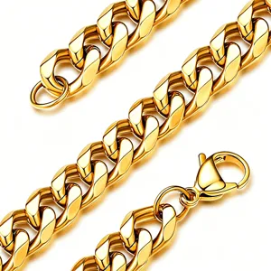 Stainless Steel Cuban Link Chain Necklace For Men Women Gold Silver Black Polished Curb Chain Hip Hop Clavicle Jewelry