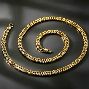 Detailed view of high-polished 18K gold-plated stainless steel Cuban link chain