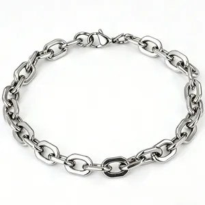 Detailed view of a chunky stainless steel paperclip chain necklace with lobster clasp