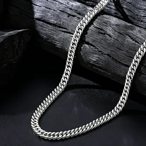 High-polished silver stainless steel Cuban link chain close-up showing metallic texture
