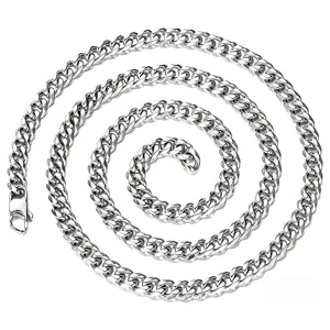 Detailed macro view of heavy silver stainless steel Cuban link chain for hip hop style