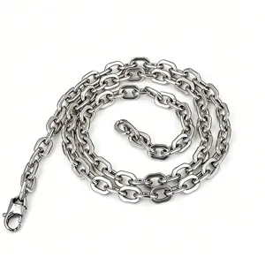 Detailed view of heavy-duty stainless steel paperclip link chain necklace in silver