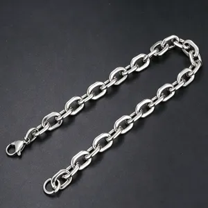 Detailed view of polished stainless steel paperclip chain necklace with lobster clasp