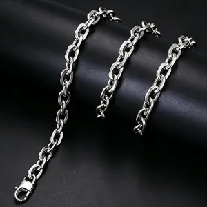 Macro view of thick stainless steel paperclip chain necklace with lobster clasp