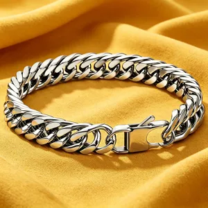 High Polished Stainless Steel Cuban Link Chain Necklace Bracelet For Men Women Hip Hop Vintage Double Weave Jewelry Accessory